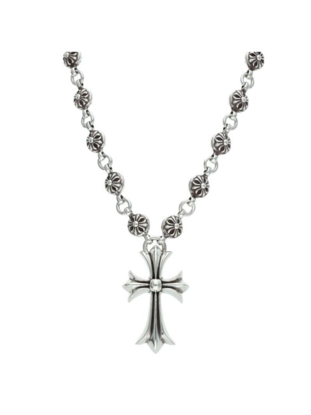 Chrome Hearts 1 CH Cross Ball Chain Small Silver Necklace